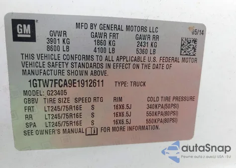 2014 GMC Savana 2500 Work Van из США, поврежденный, VIN 1GTW7FCA9E1912611